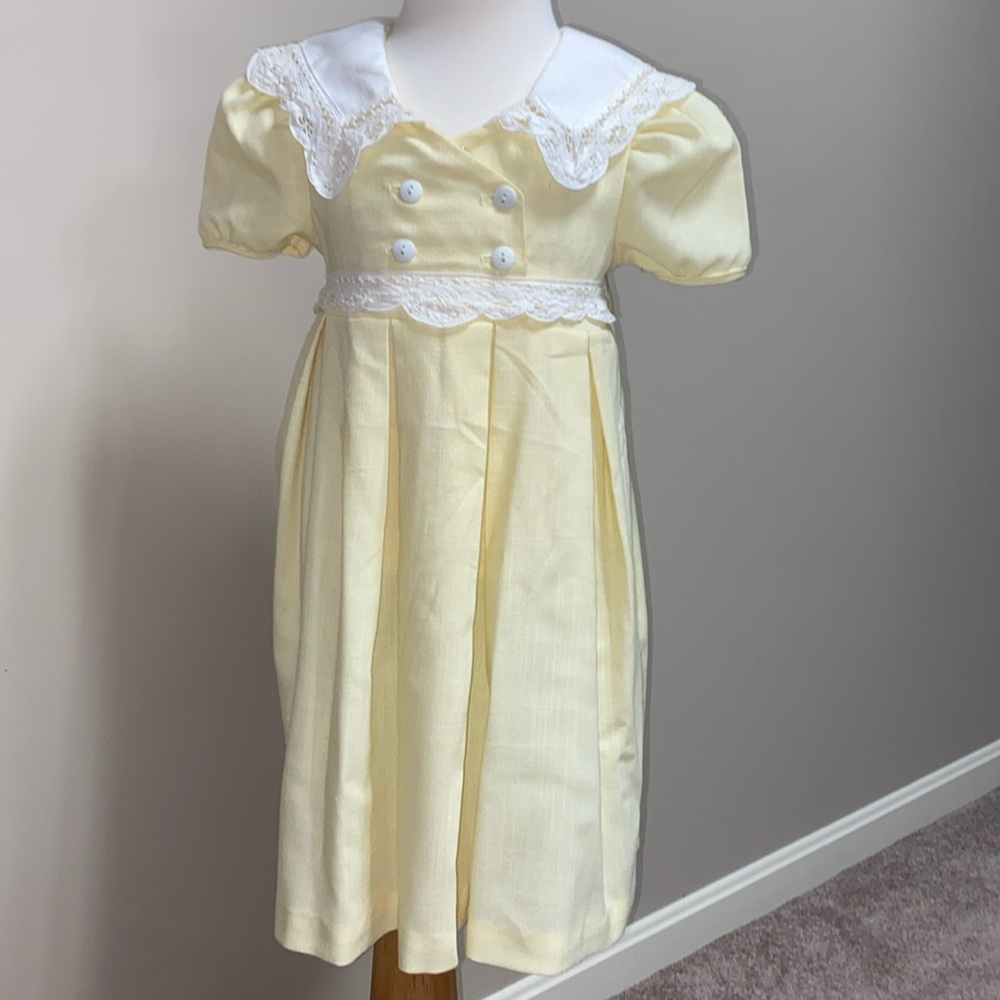 Vintage bonnie jean yellow button front square collared dress easter spring 4